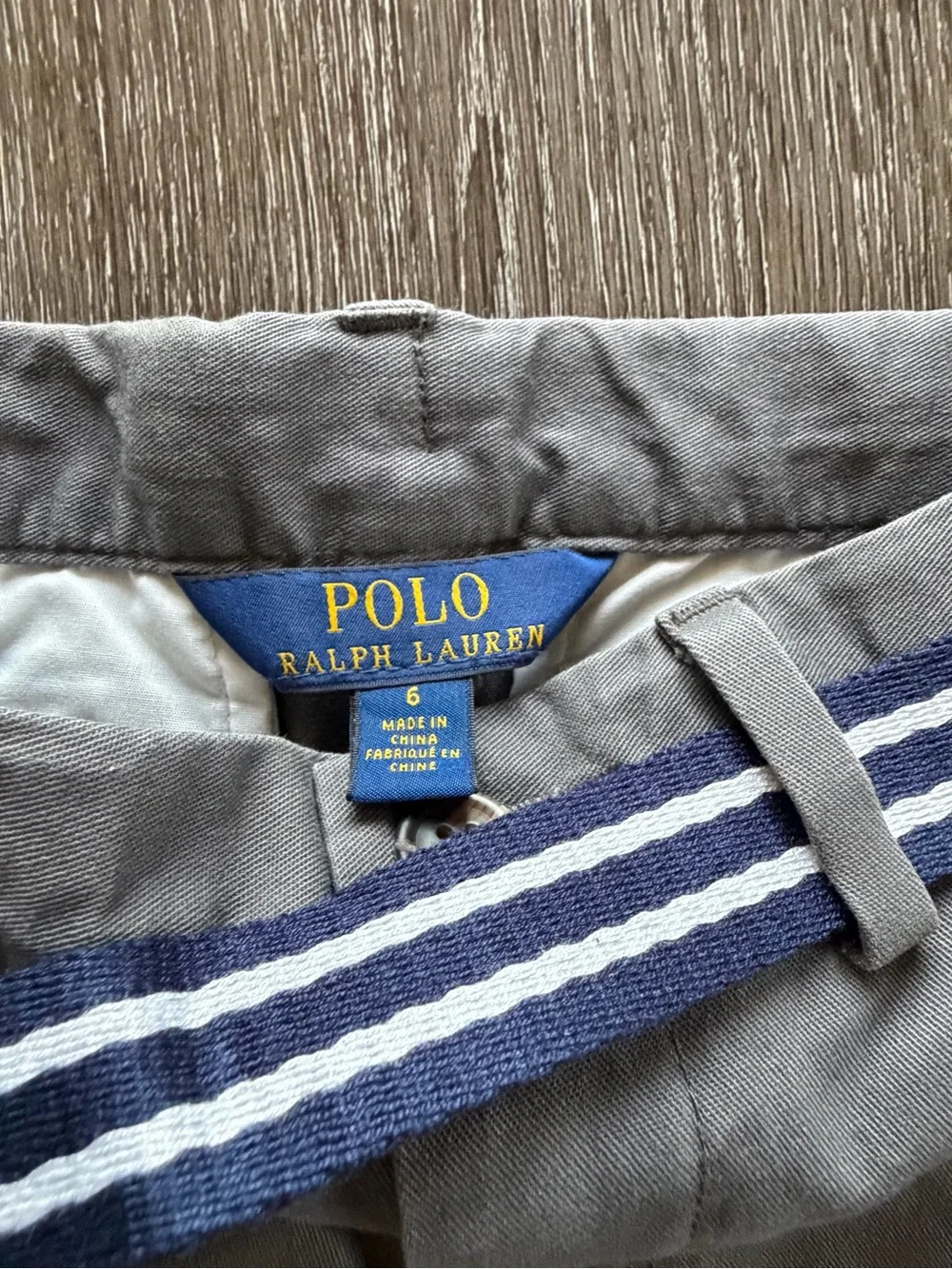 Polo by Ralph Lauren Gray Boys Chino Pants with Striped Belt - Picture 3 of 5